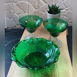 ANCHOR HOCKING | Set of 3 | Vintage Green Glass Pieces